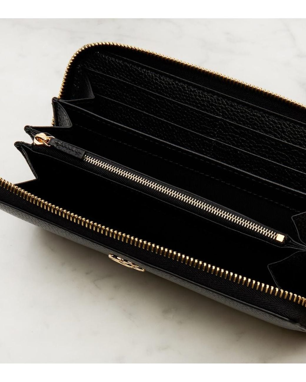 Gucci Black Gg Marmont Leather-Trimmed Wallet