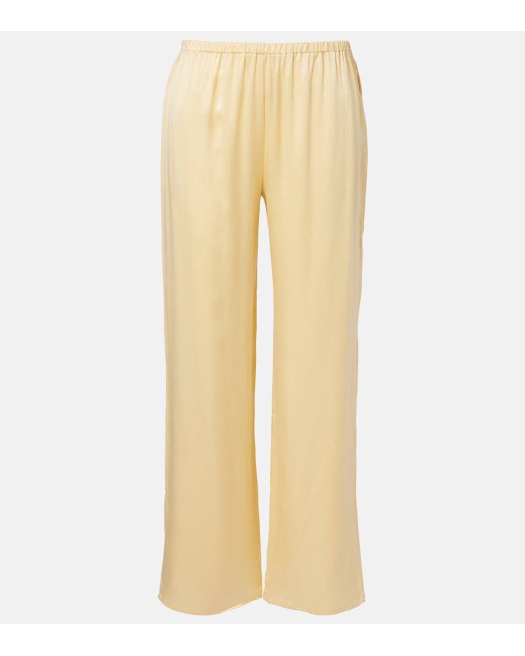 Asceno Natural Loreto Silk Charmeuse Wide-Leg Pants