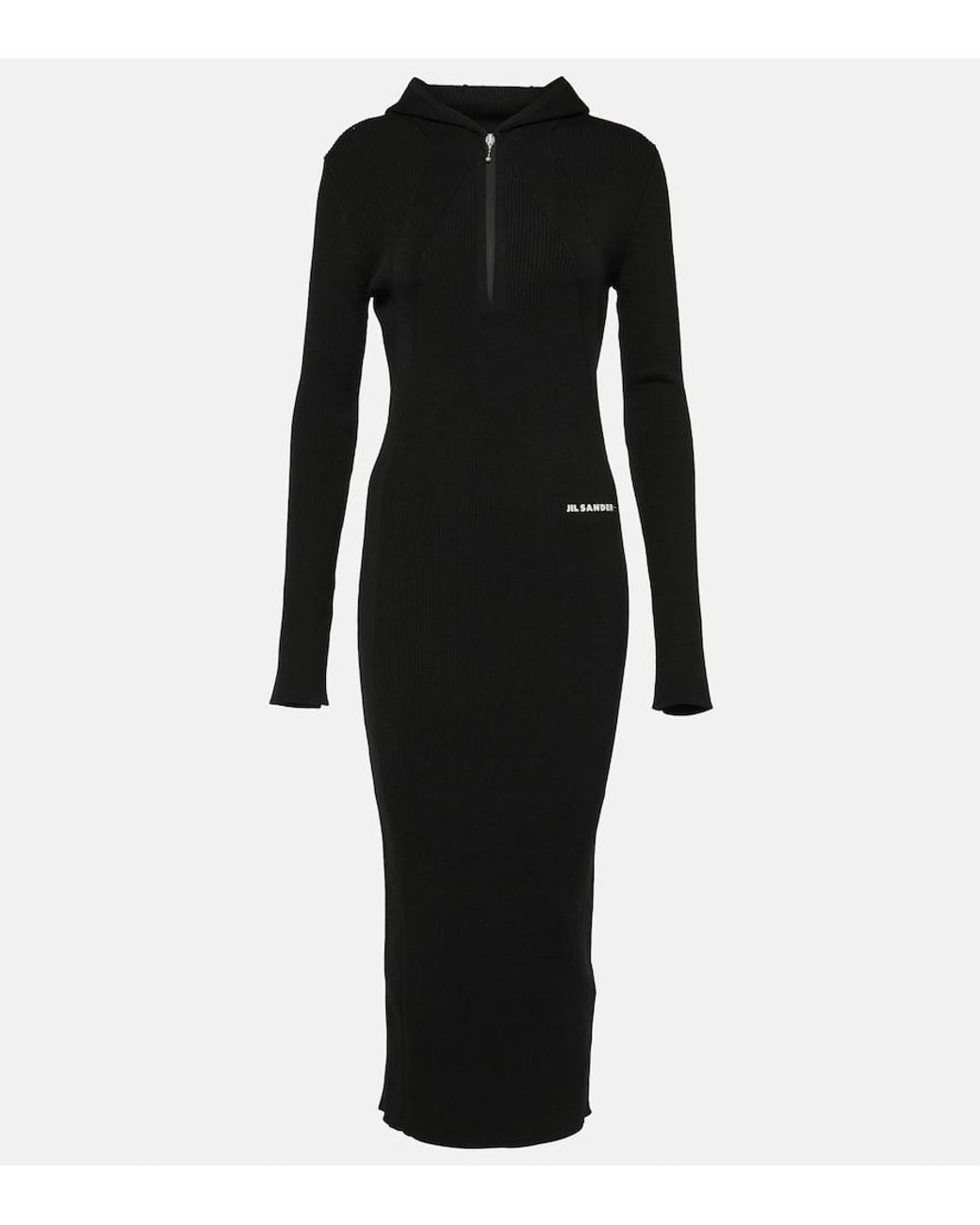 Jil Sander Black Wool-Blend Midi Dress