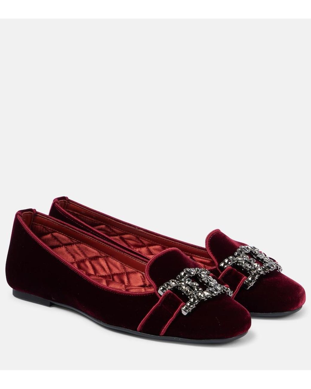 Tod's Red Kate Embellished Velvet Ballet Flats