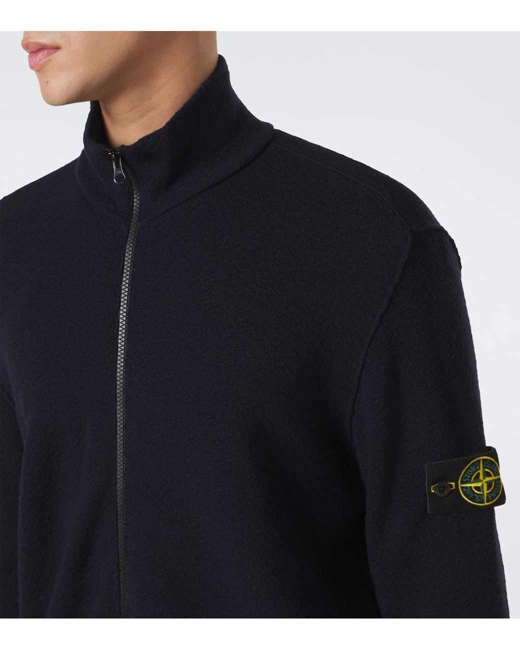 Stone Island Blue Compass Badge Virgin Wool Zip-Up Cardigan for men