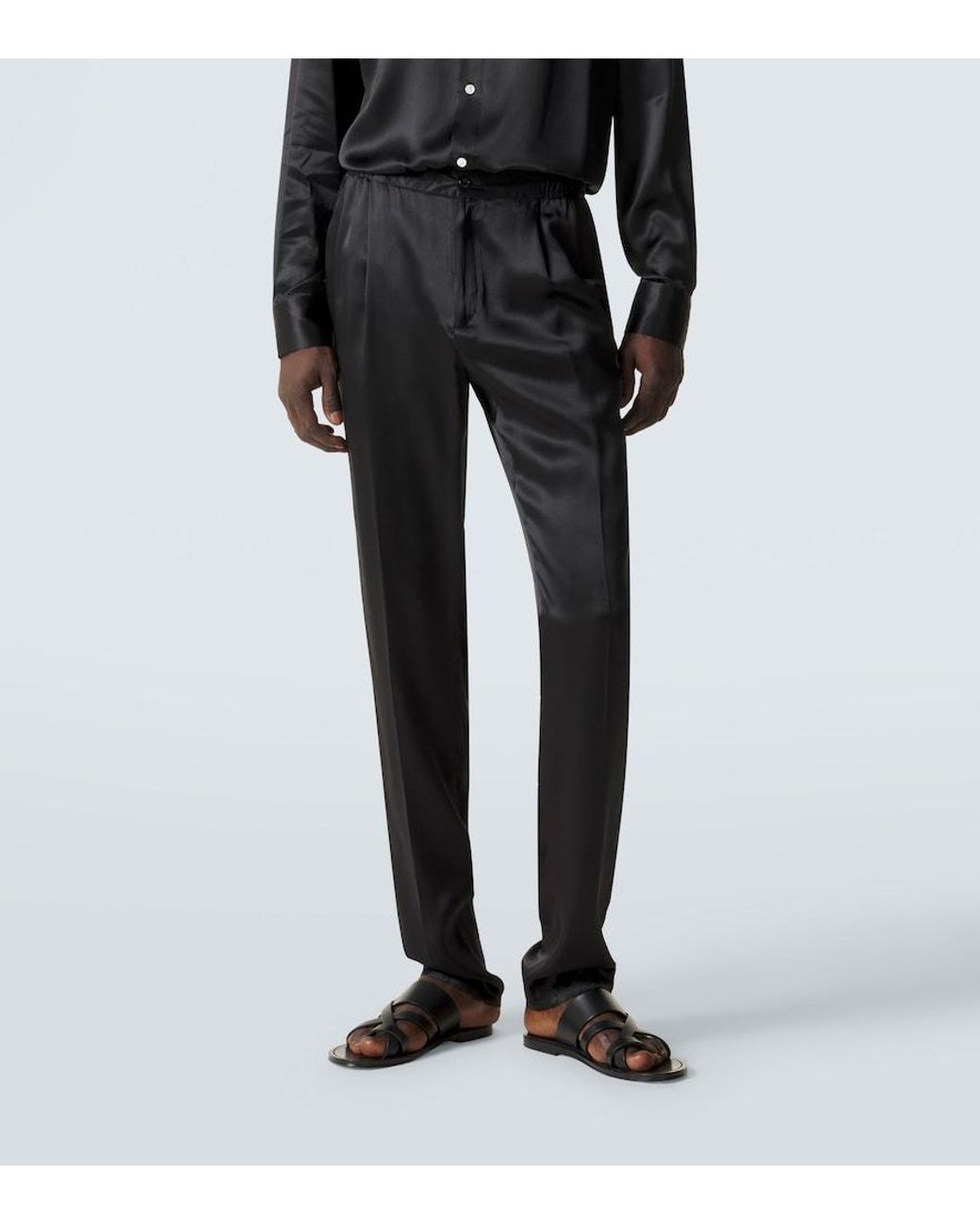 Rubinacci Black Reversible Silk Straight Pants for men