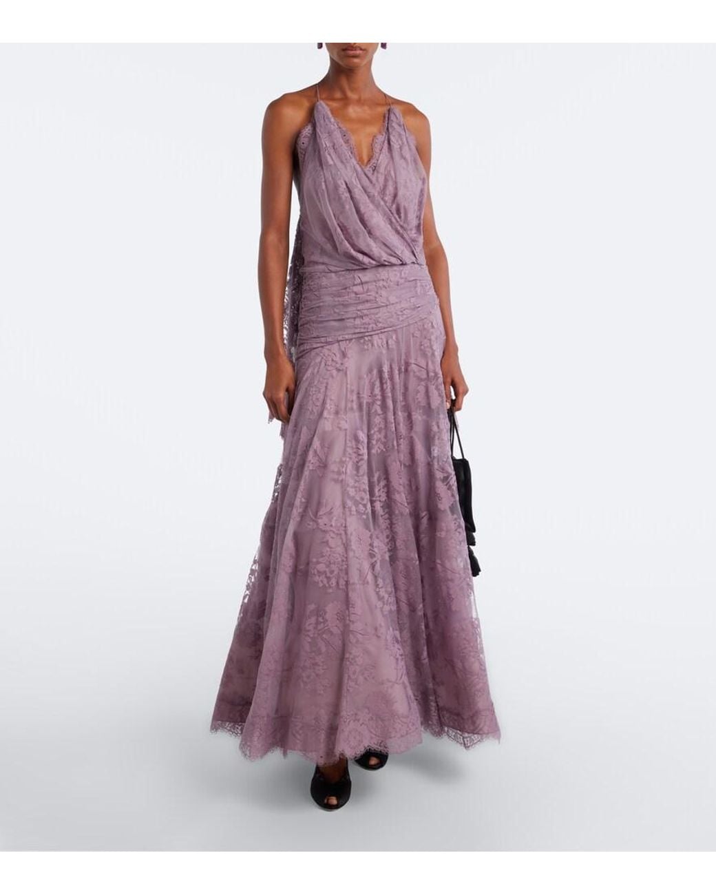 Zimmermann Purple Clash Draped Lace Gown
