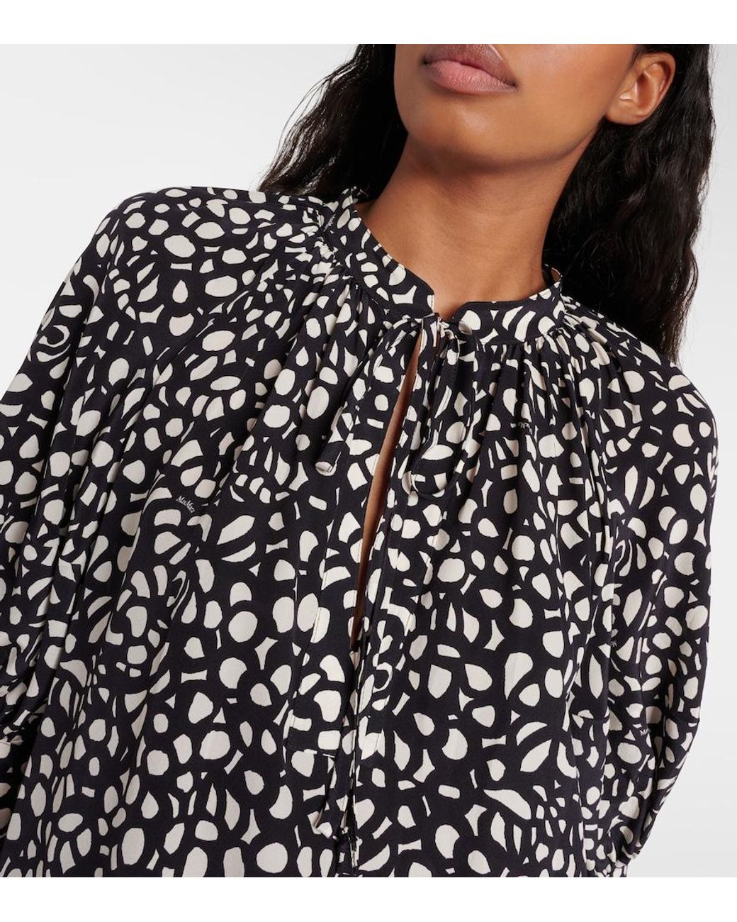Max Mara Black Emy Printed Silk Twill Blouse