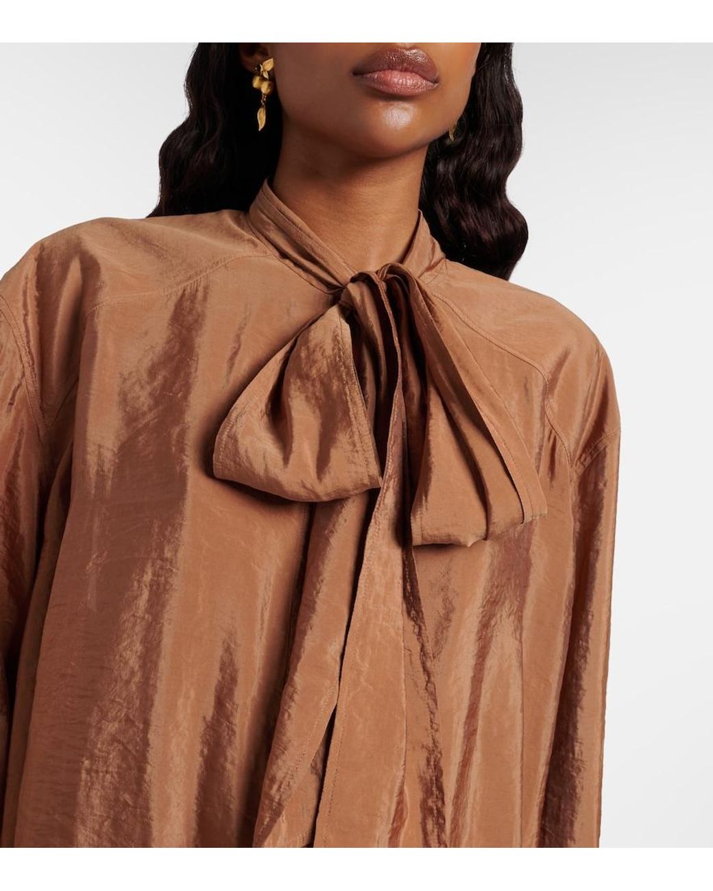 Saint Laurent Brown Lace-Trimmed Tie-Neck Romper