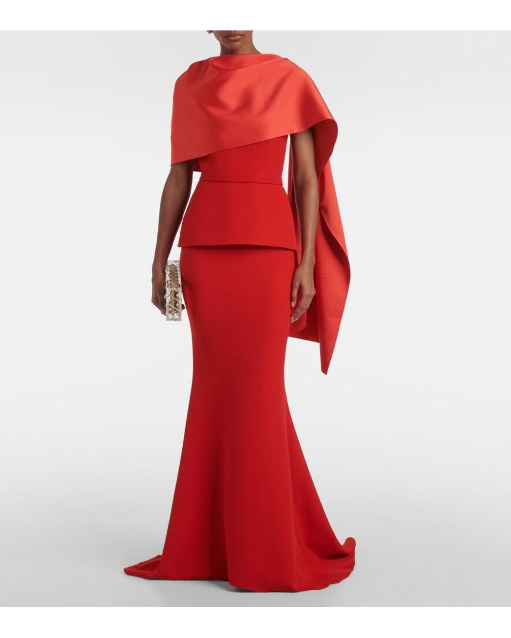 Safiyaa Red Evangelina Caped Crepe Gown