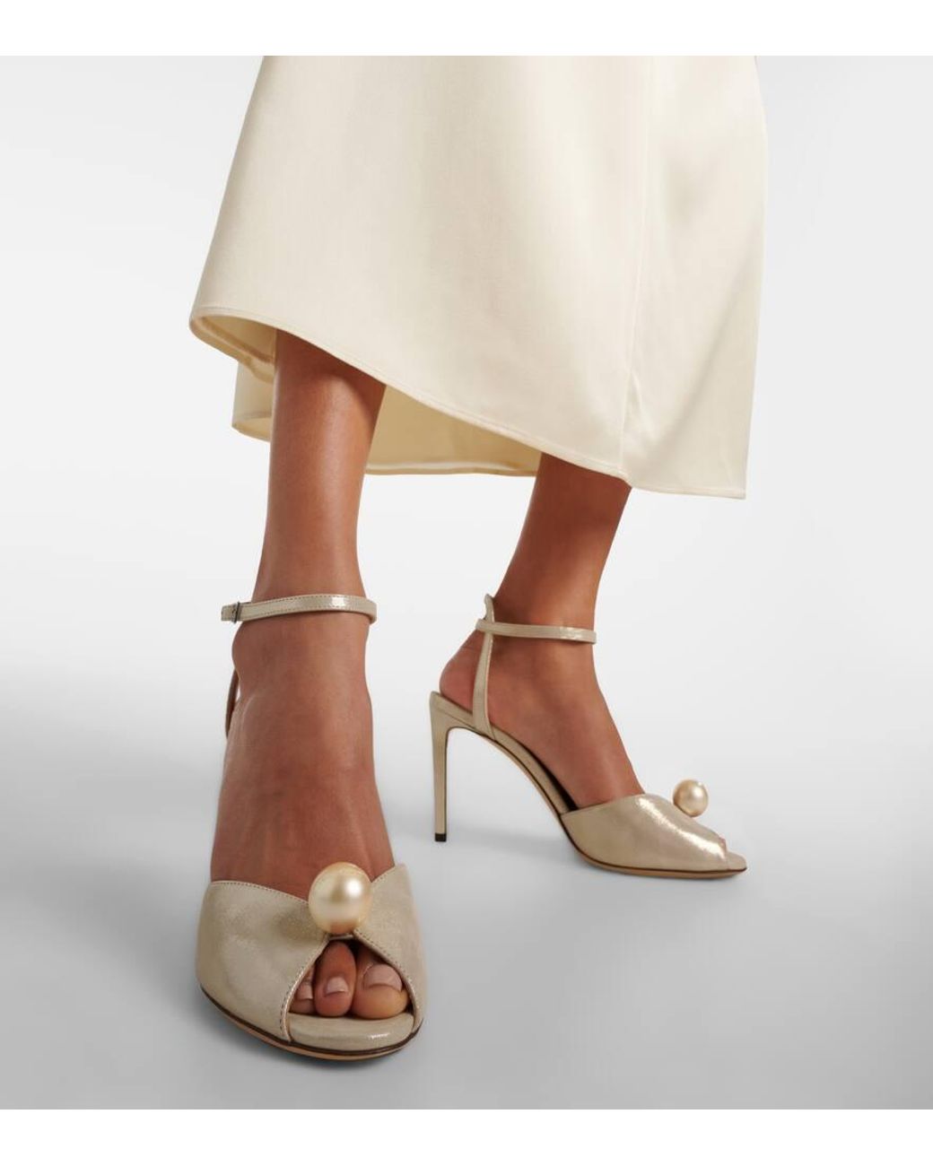 Jimmy Choo Sacora 85 Embellished Leather Sandals in Metallic