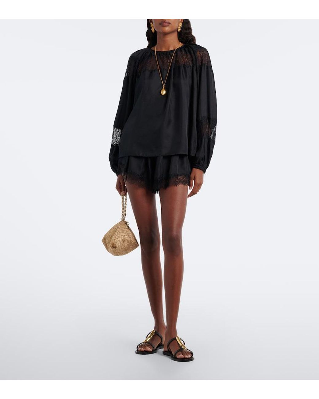 Ulla Johnson Black Bess Lace-Trimmed Silk Blouse