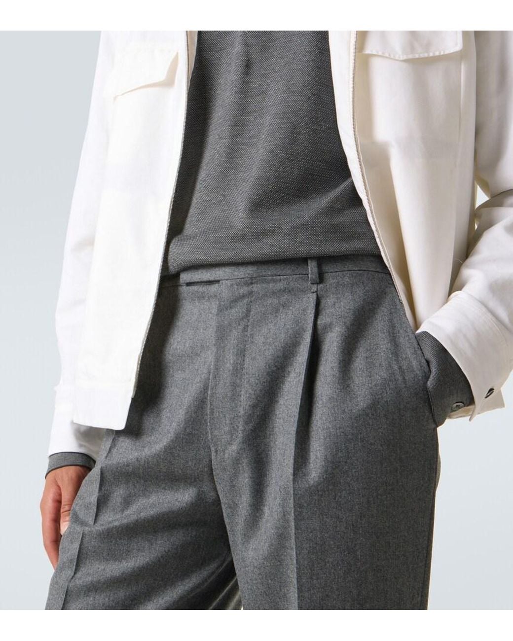 Zegna Gray Wool Flannel Straight Pants for men