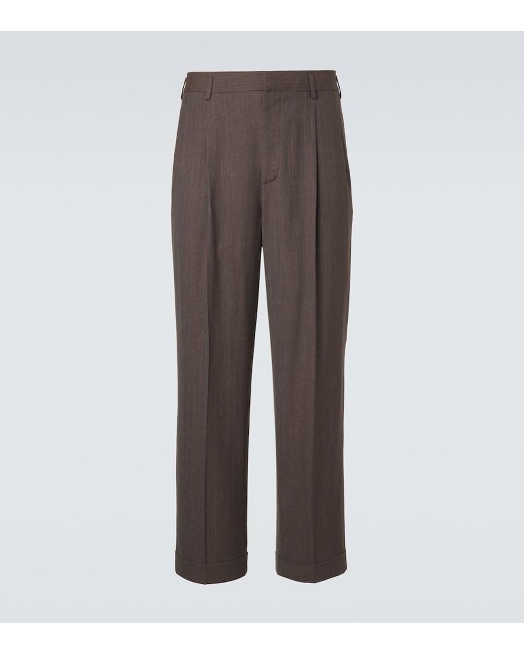 Loro Piana Brown Isaac Virgin Wool Crepe Straight Pants for men