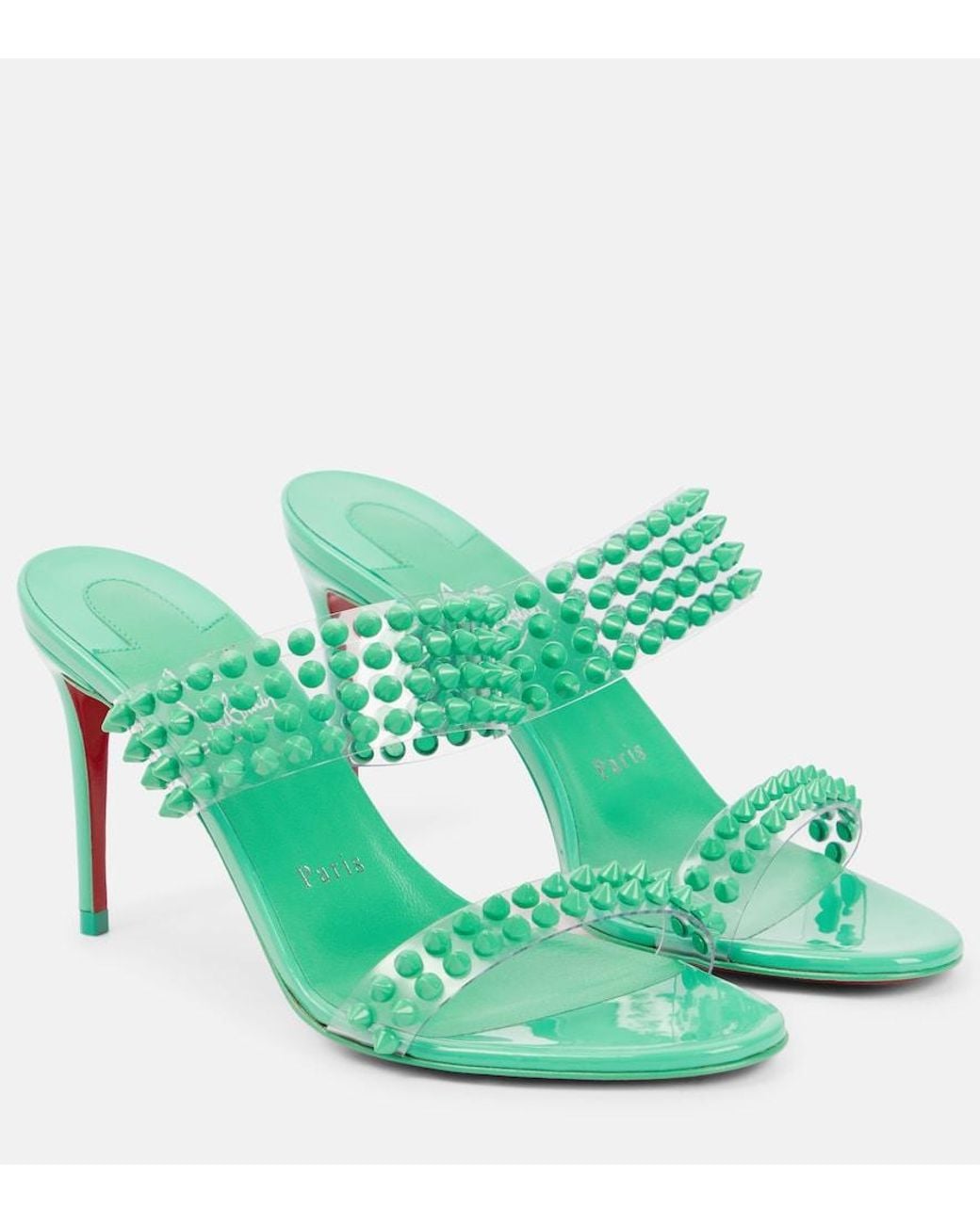 Christian Louboutin Green Spike Only 85 Pvc And Leather Sandals