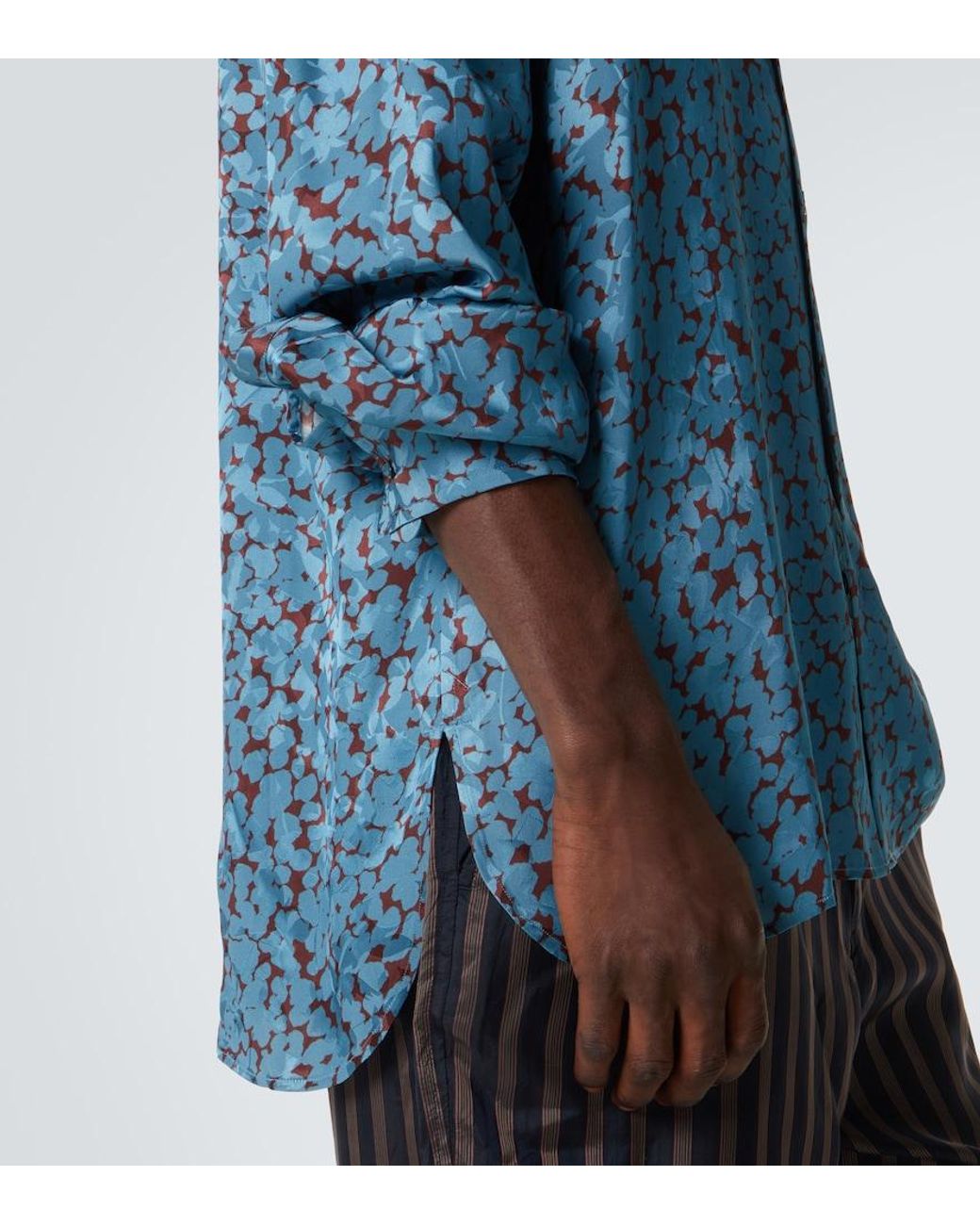 Dries Van Noten Blue Printed Satin Shirt for men