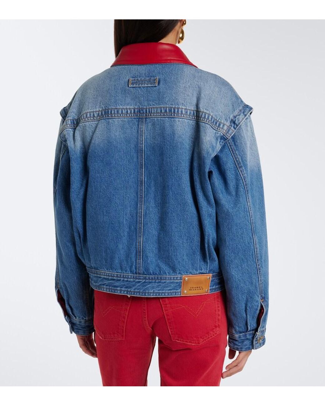 Isabel Marant Blue Devyn Leather-Trimmed Denim Jacket