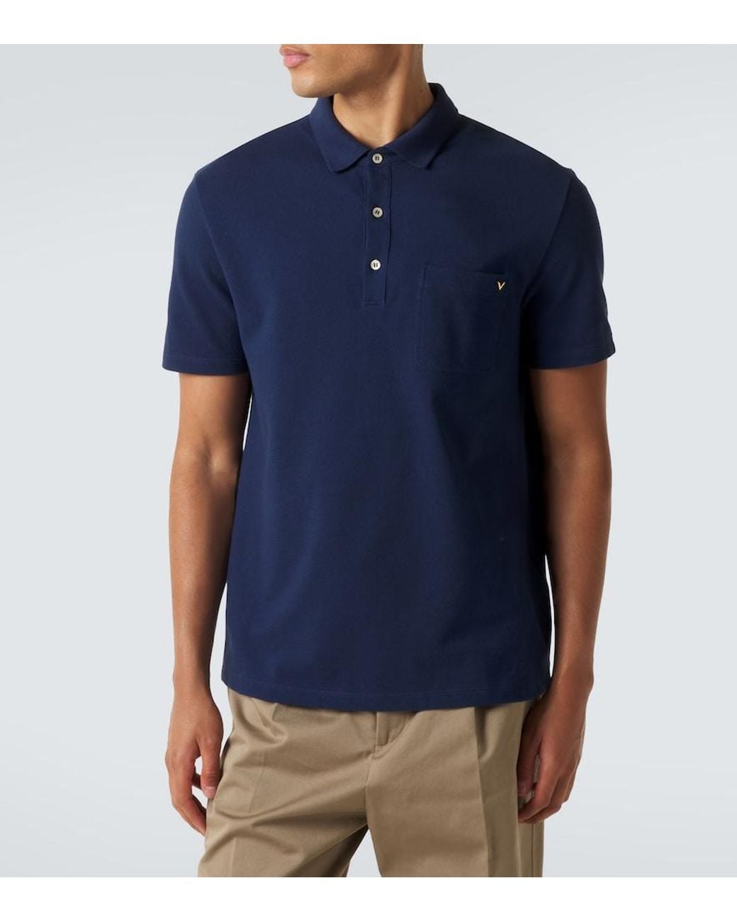 Valentino Garavani Blue Vgold Cotton Pique Polo Shirt for men