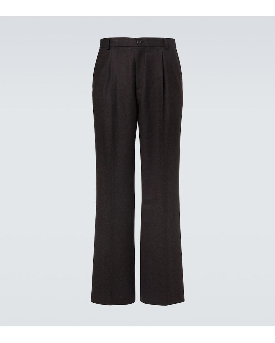 Dries Van Noten Black Wool Flannel Wide-Leg Pants for men