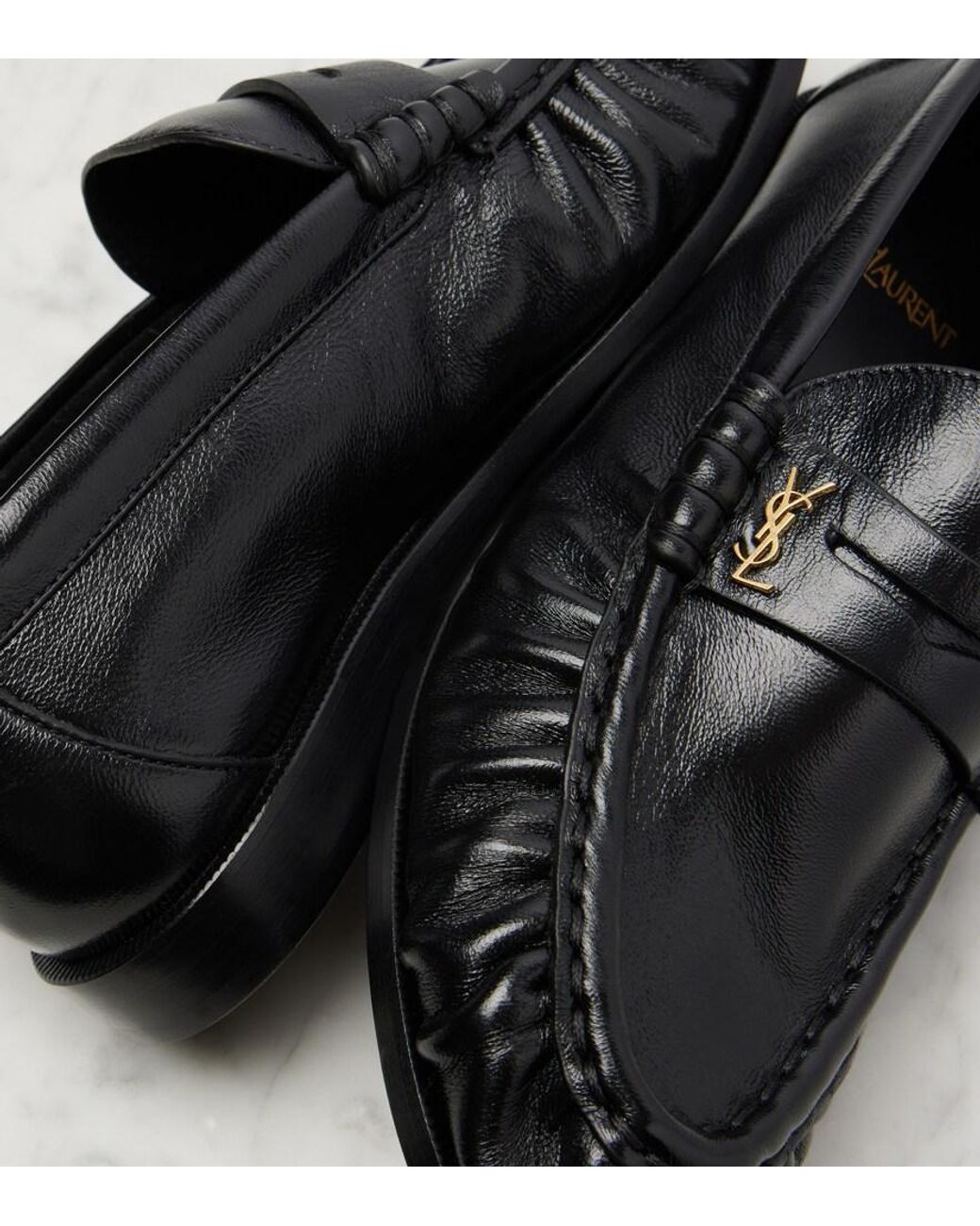 Saint Laurent Black Leather Penny Loafers