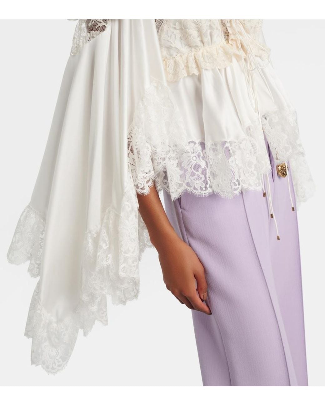 Chloé White Lace-Trimmed Silk Satin Top