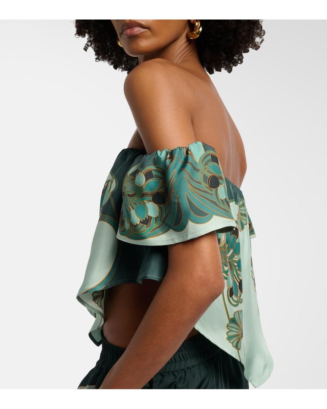 LaDoubleJ Green Sand Dollar Printed Silk Top