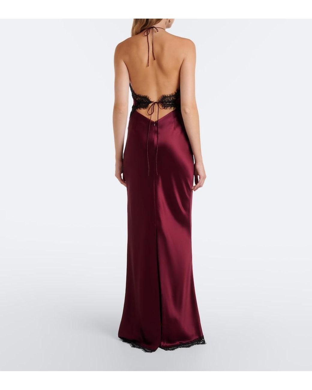 retroféte Purple Everly Lace-Trimmed Satin Maxi Dress