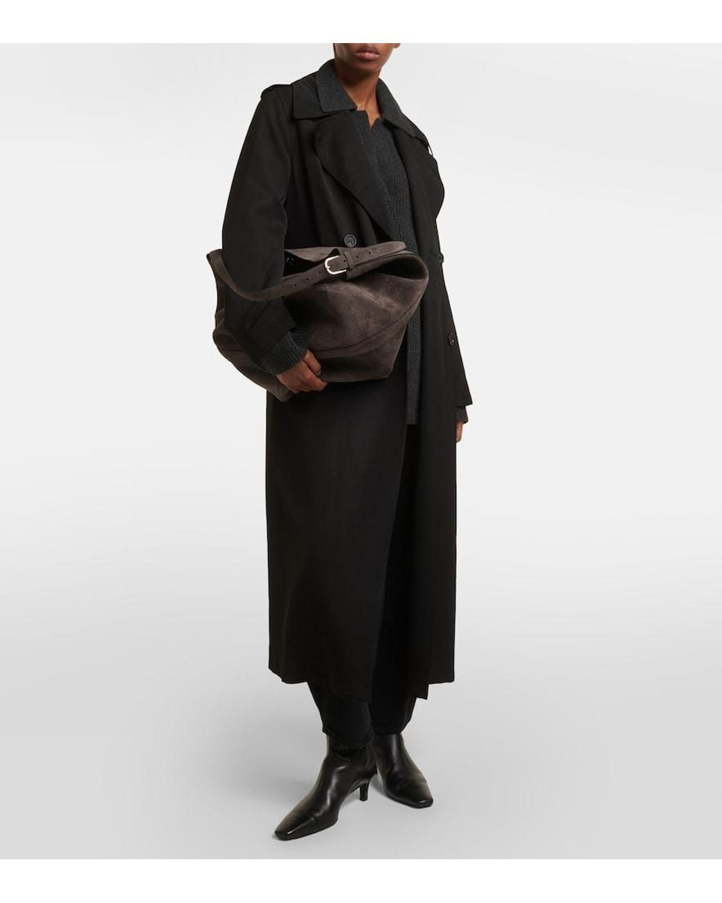 Totême Brown Belted Suede Tote Bag