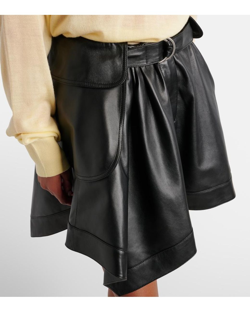 Loewe Black Double L Belted Leather Miniskirt