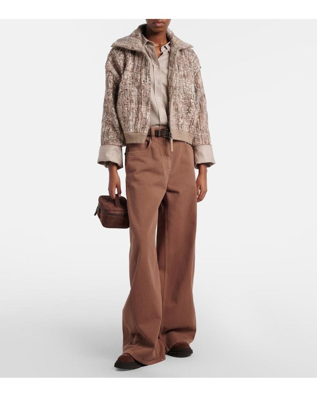 Brunello Cucinelli Brown Monili Wide-Leg Jeans