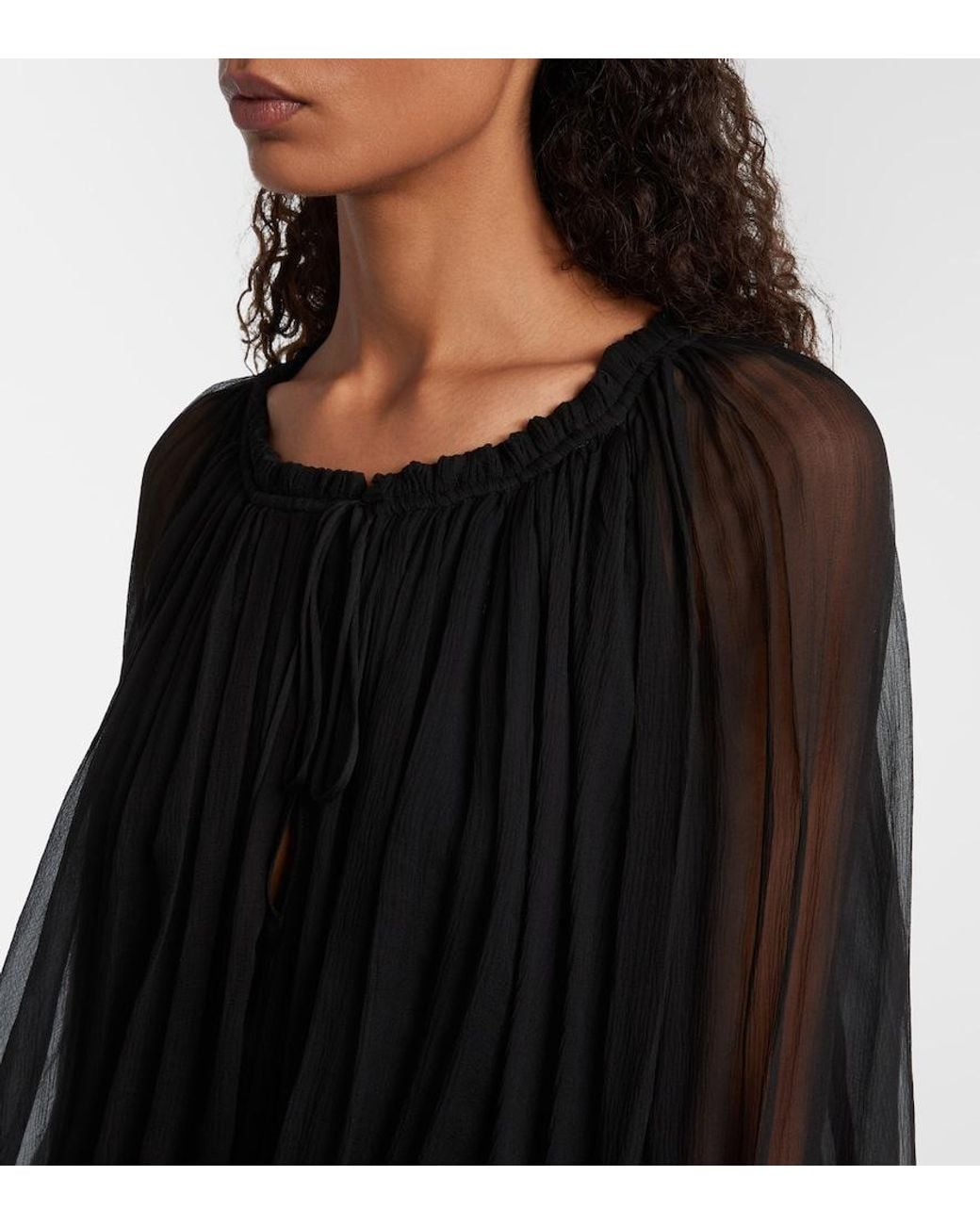 Chloé Black Ruffled Draped Silk Minidress