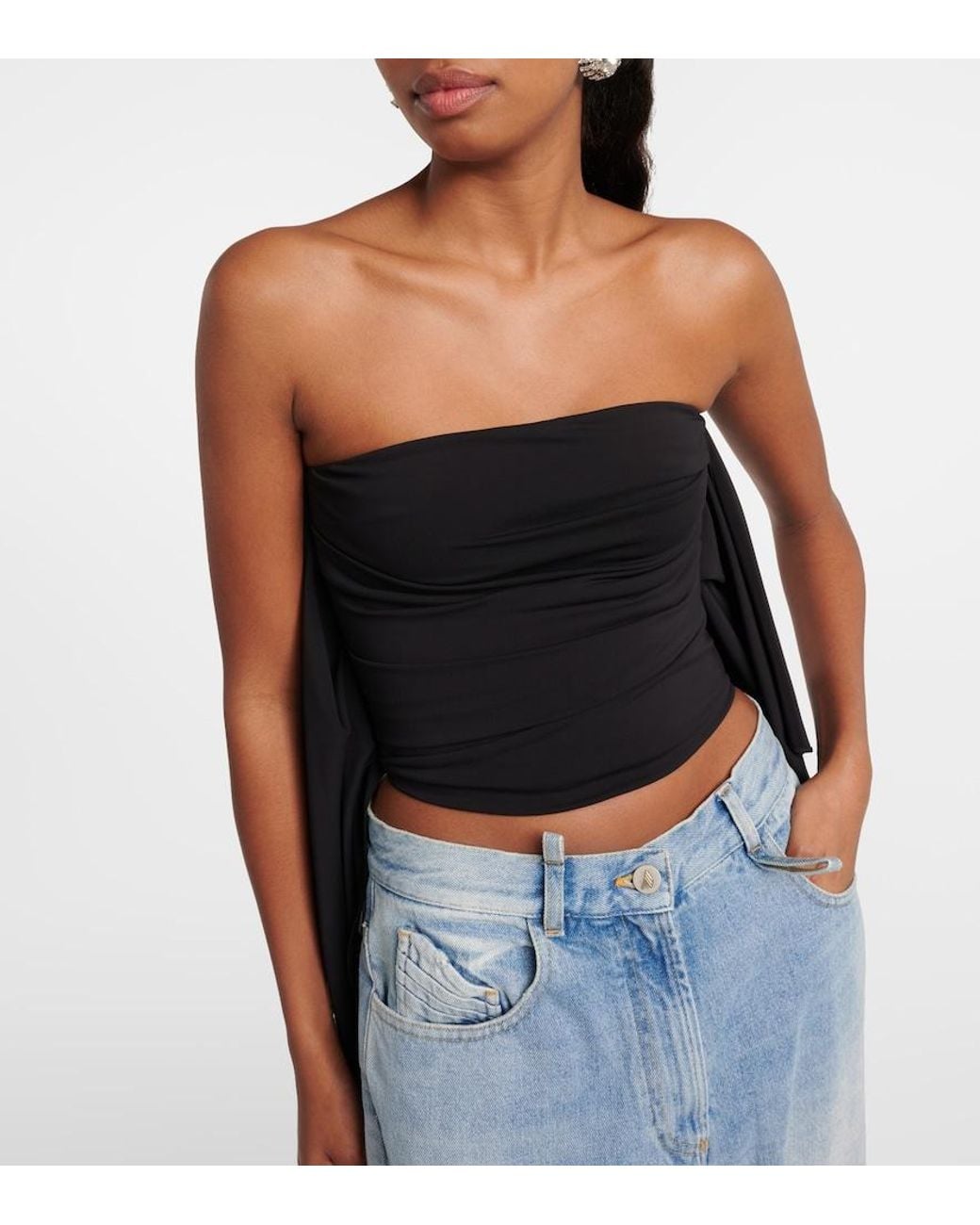 The Attico Black Embellished Off-Shoulder Top