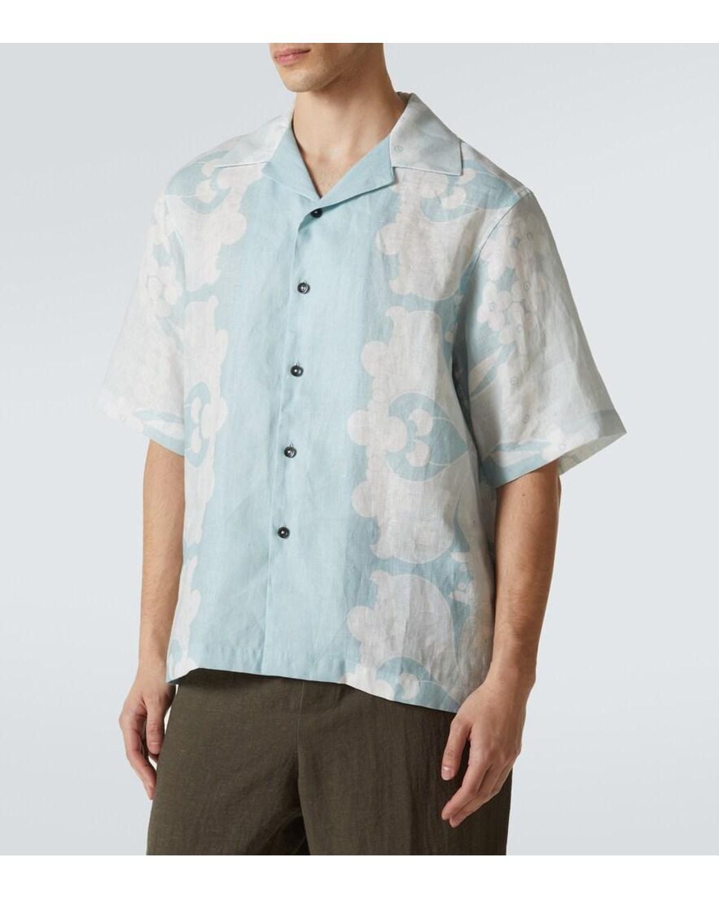 Commas Blue Paradise Floral Linen Bowling Shirt for men