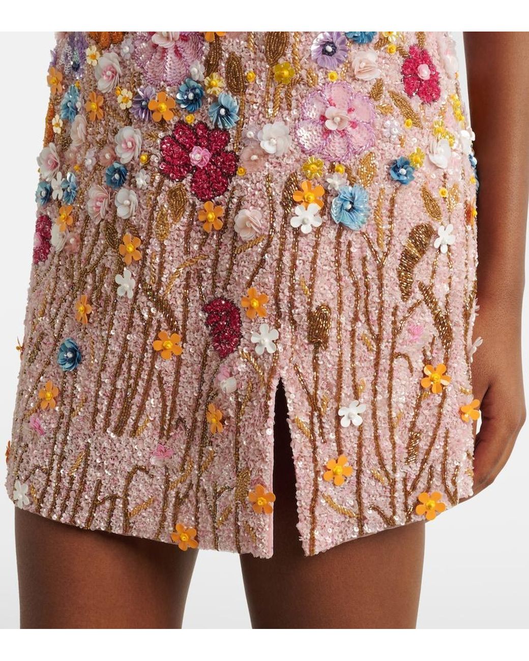 La Fuori Pink Embellished Floral-Applique Minidress