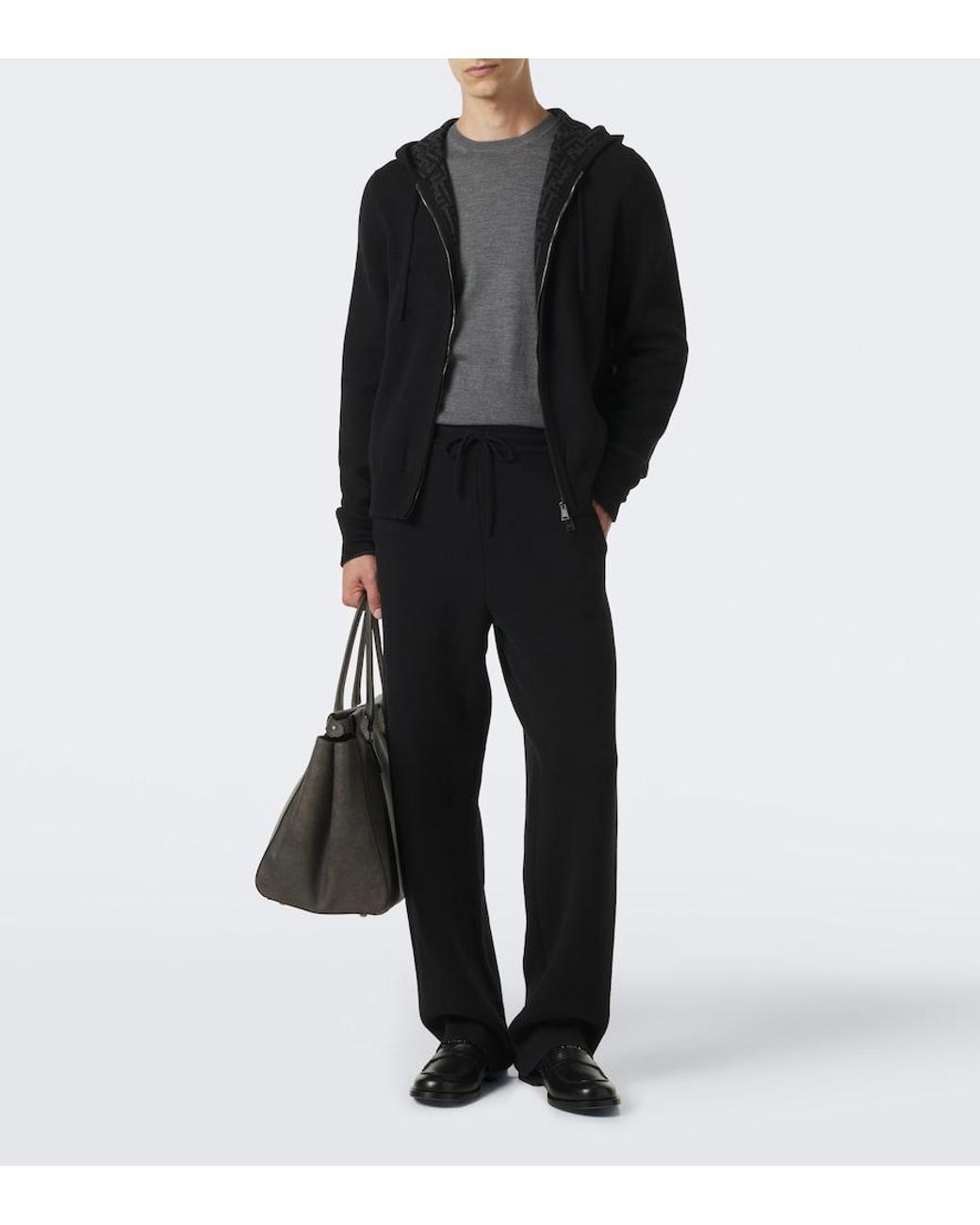Fendi Black Cashmere-Blend Zip-Up Hoodie for men