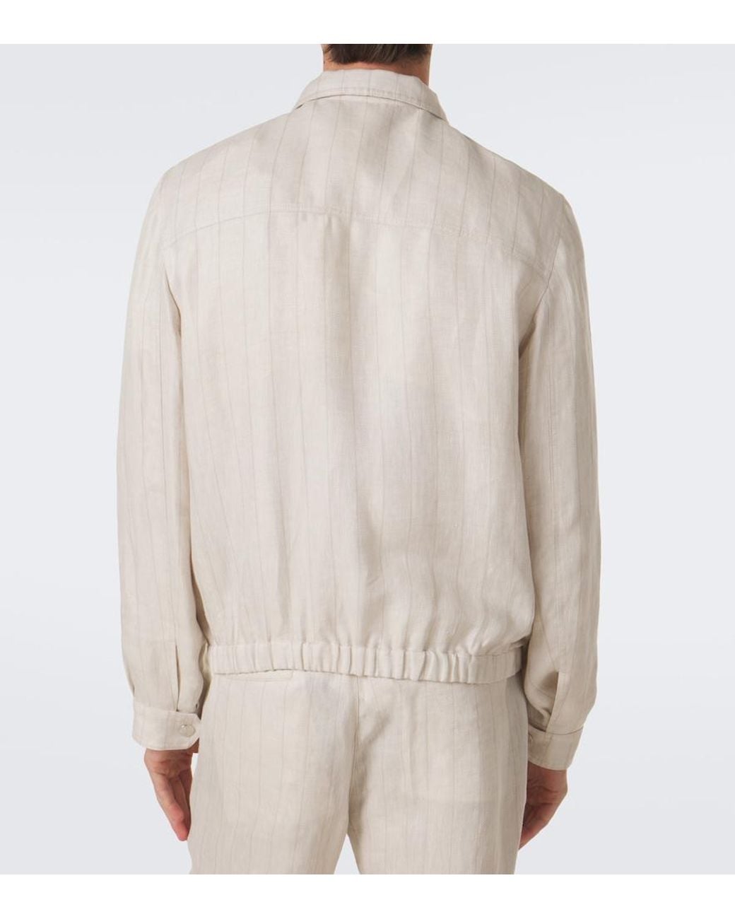 Brunello Cucinelli Natural Striped Linen Blouson Jacket for men