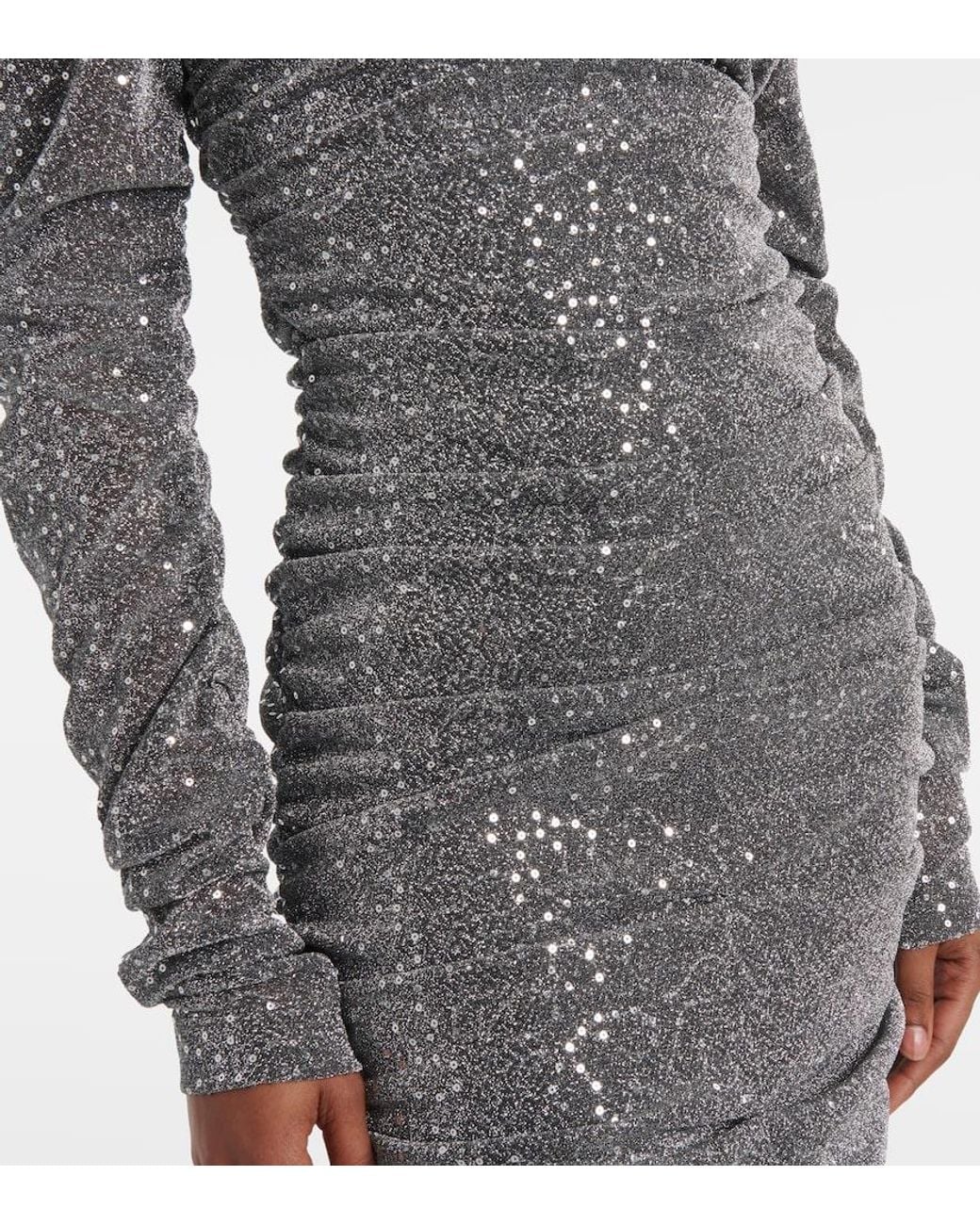 Dolce & Gabbana Gray Sequined Ruched Midi Dress