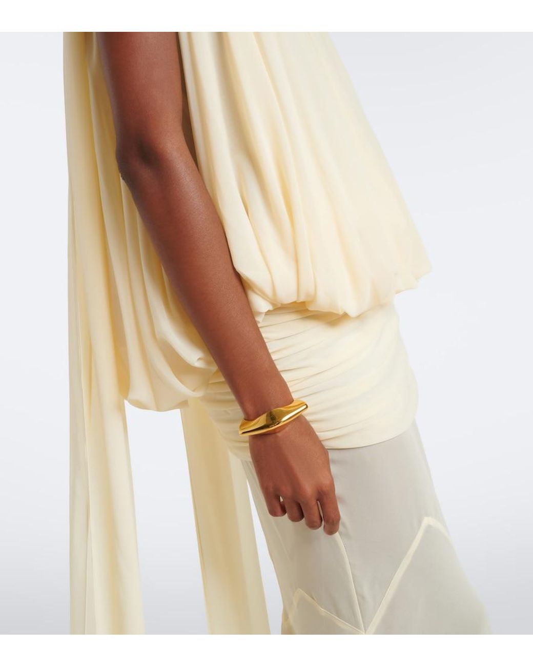 De La Vali White Inara Gathered Chiffon Maxi Dress
