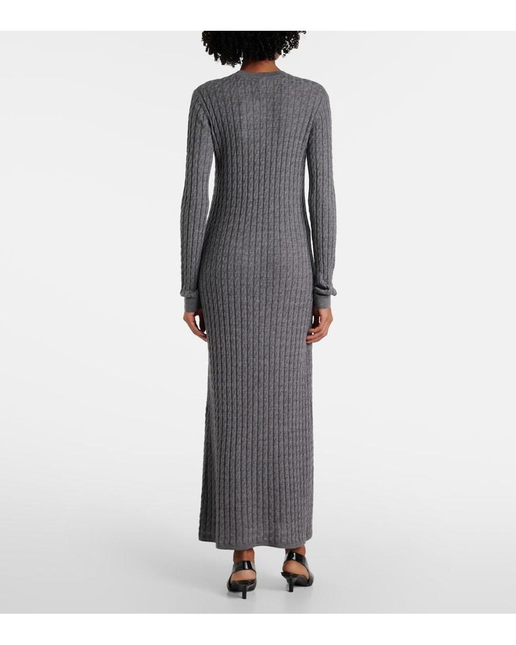 Totême Gray Cable-Knit Wool Sweater Dress