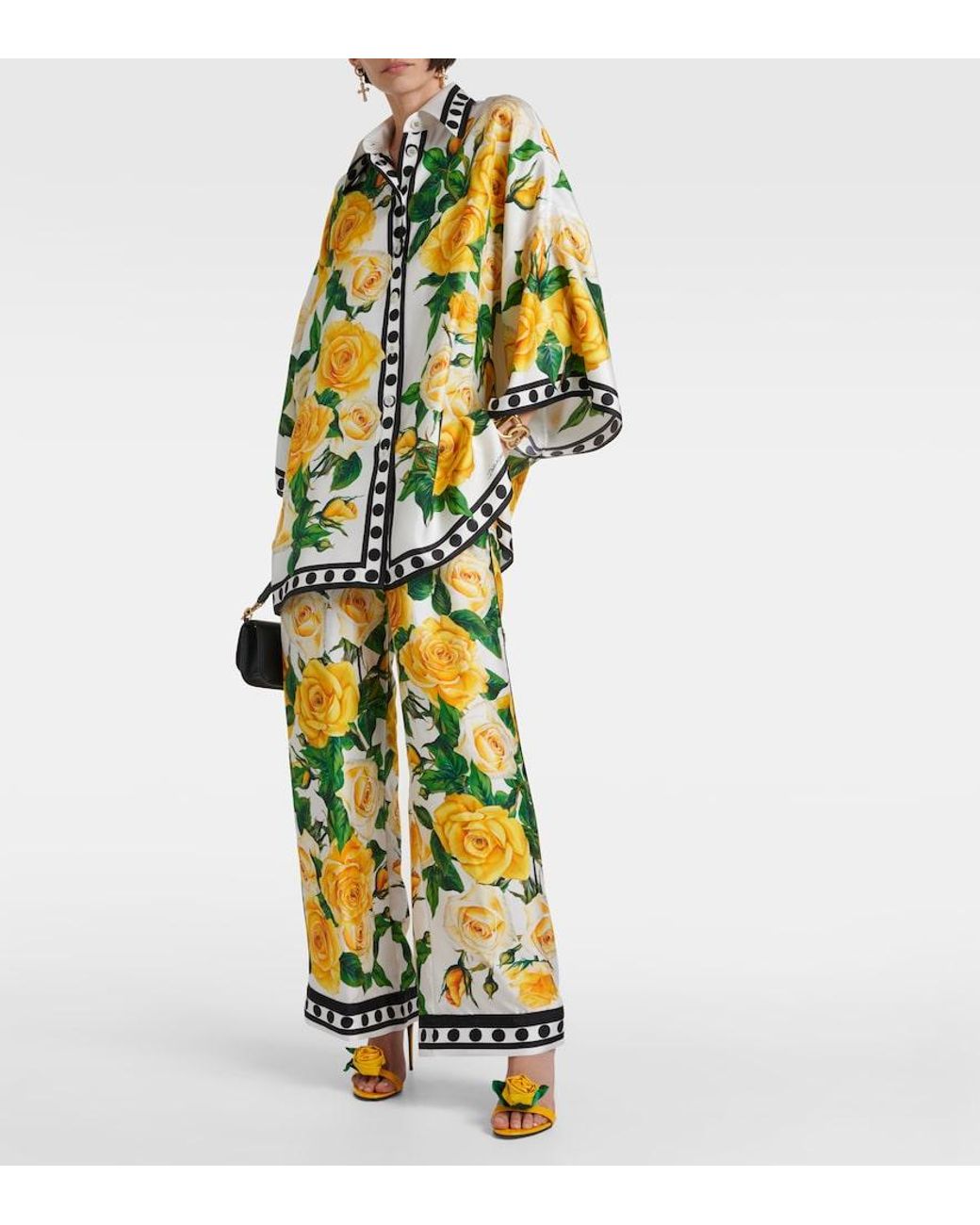 Chemise Oversize En Soie A Imprime Floral Dolce & Gabbana en coloris Yellow