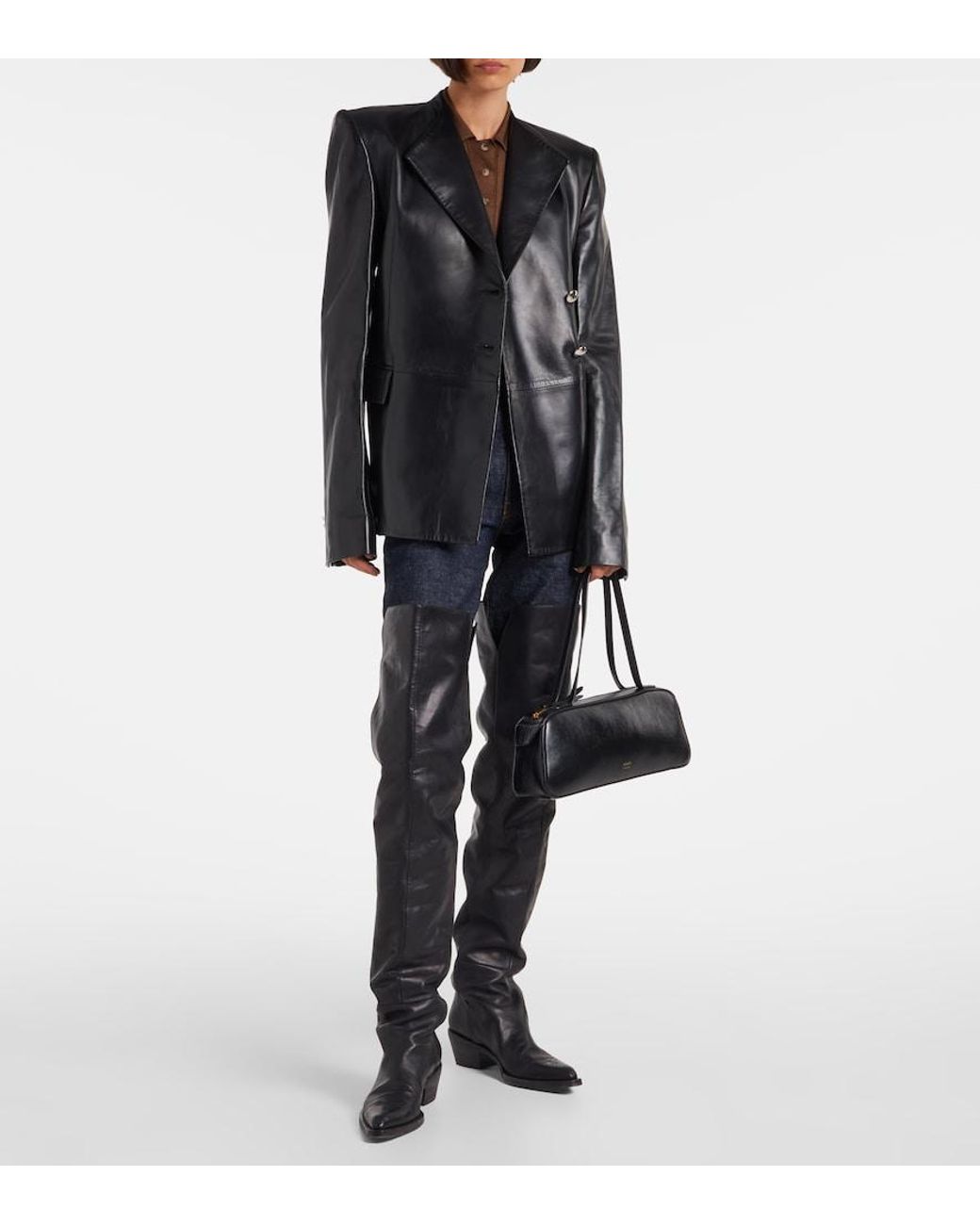 Khaite Black Simona Patent Leather Shoulder Bag