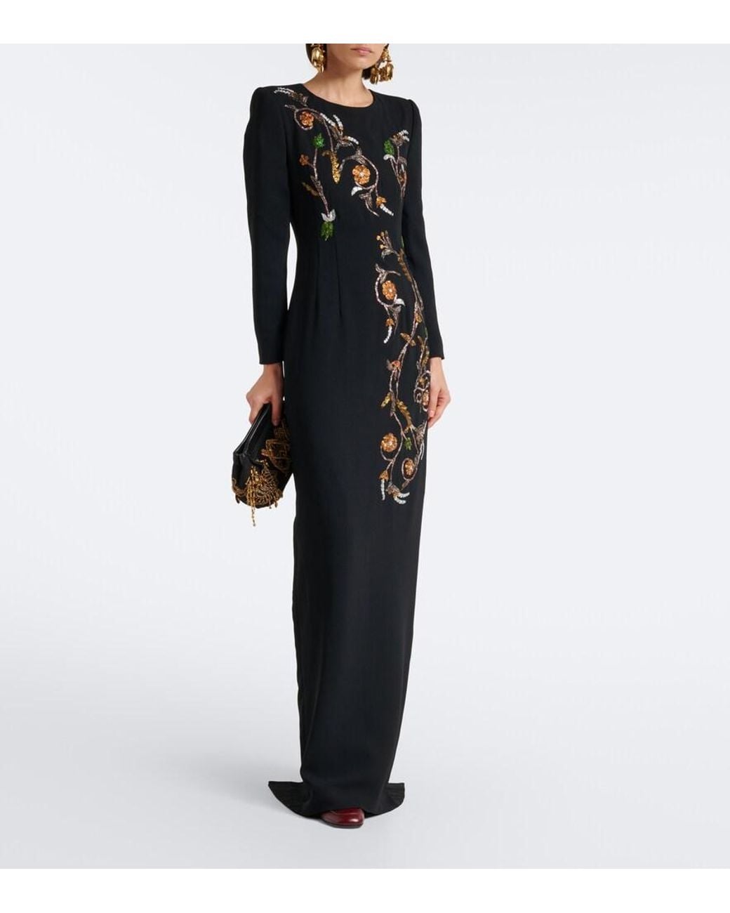 Dries Van Noten Black Floral Embellished Gown