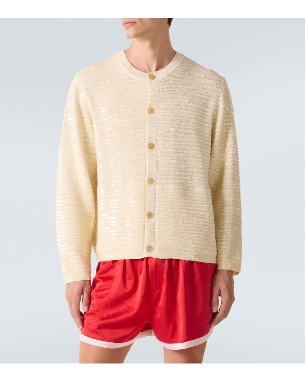 Bode Natural Sequin Spotlight Embellished Wool Cardigan for men