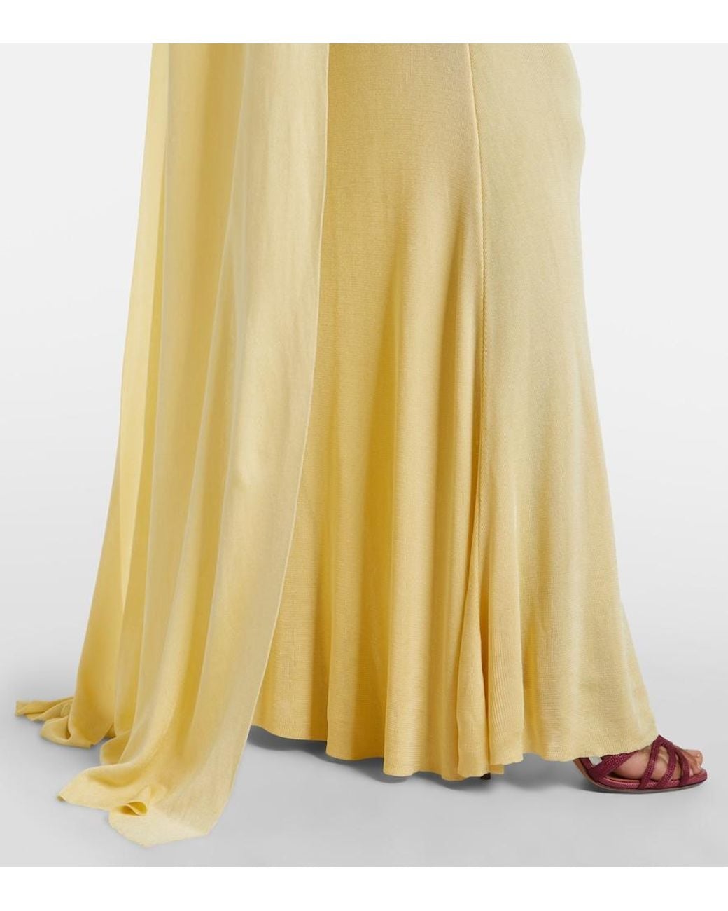 Self-Portrait Natural Scarf-Detail Knitted Maxi Dress