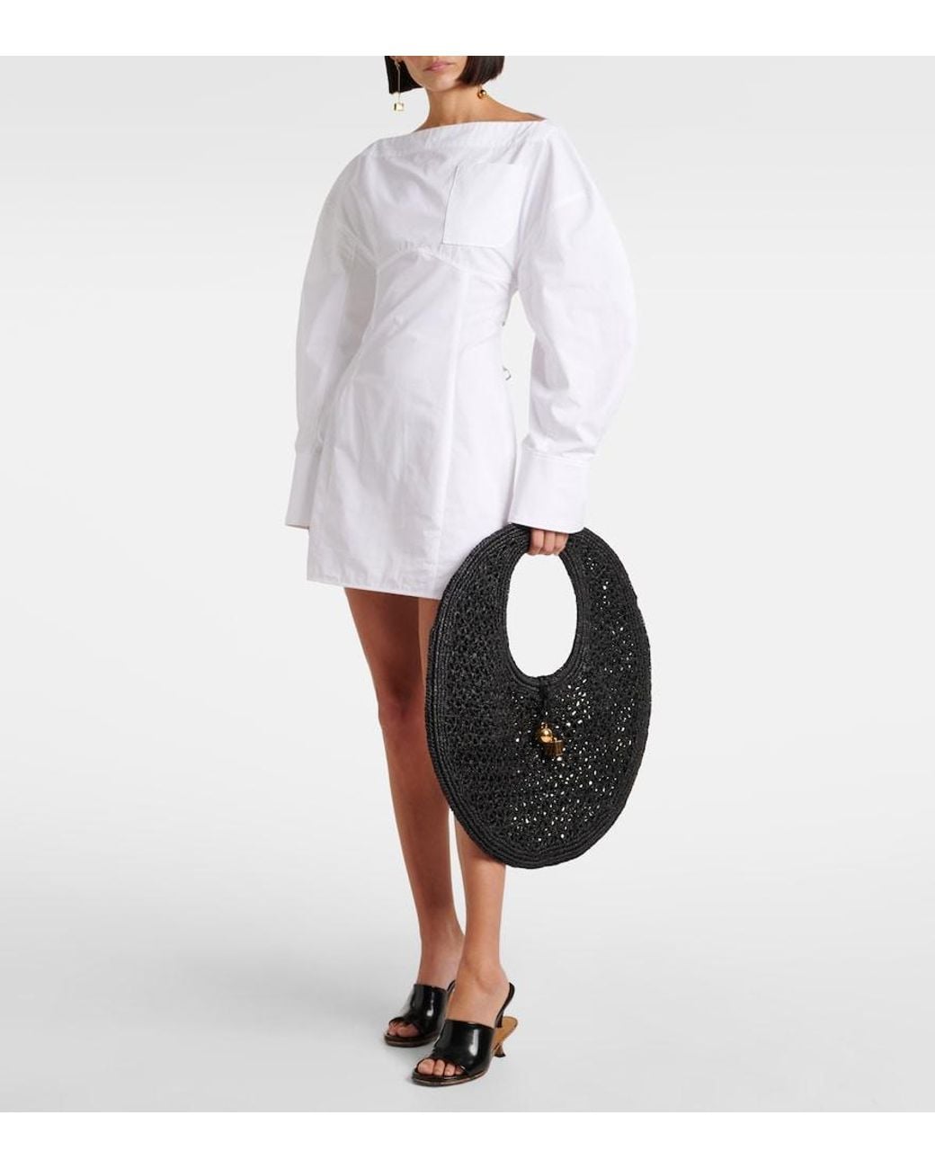 Jacquemus Black Raffia Round Beach Tote