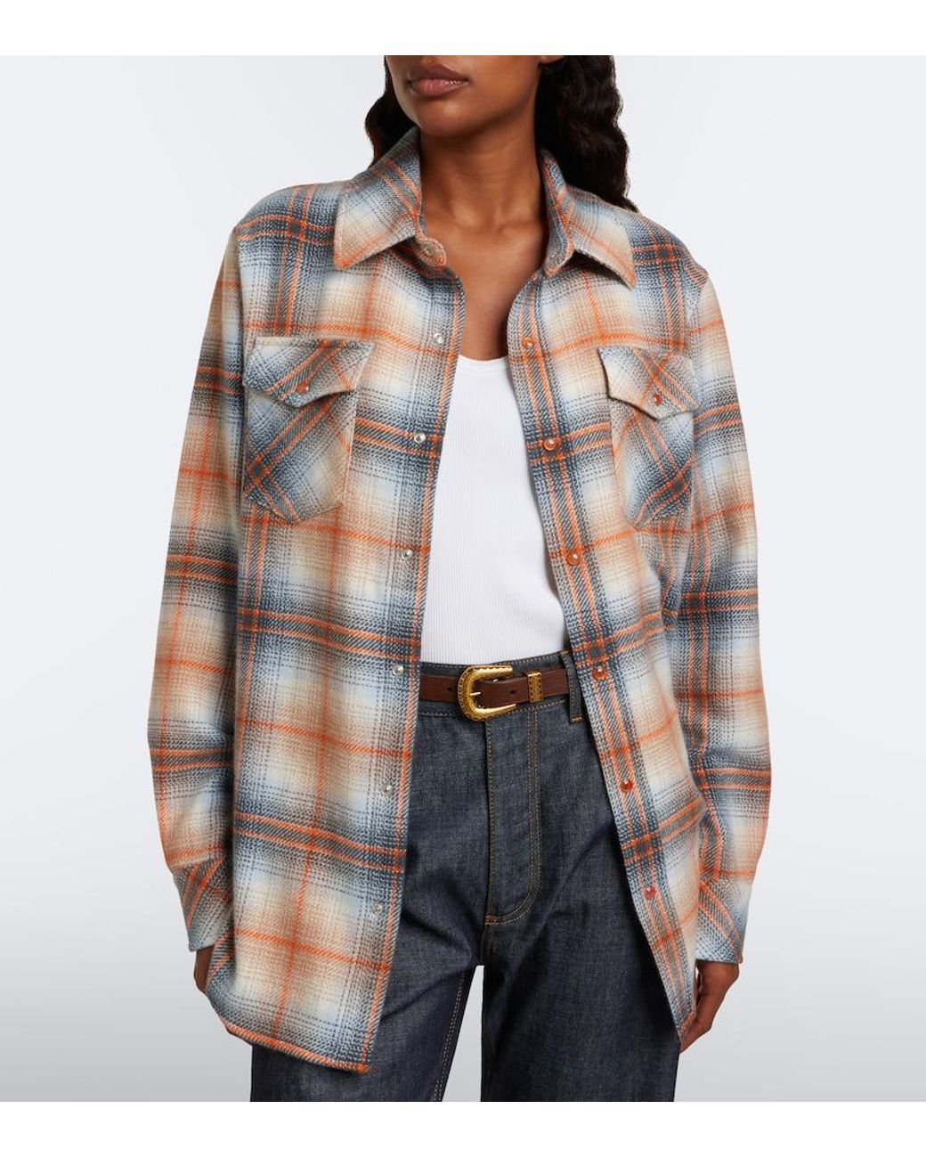 God's True Cashmere Multicolor Ironwood Plaid Cashmere Shirt With Carnelians