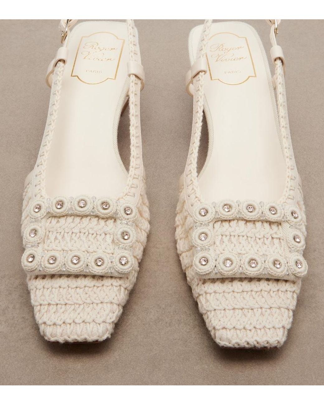 Roger Vivier Natural Belle Vivier Crochet And Leather Slingback Pumps