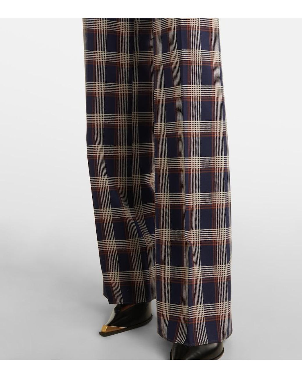 Etro Blue Checked High-Rise Wool Wide-Leg Pants
