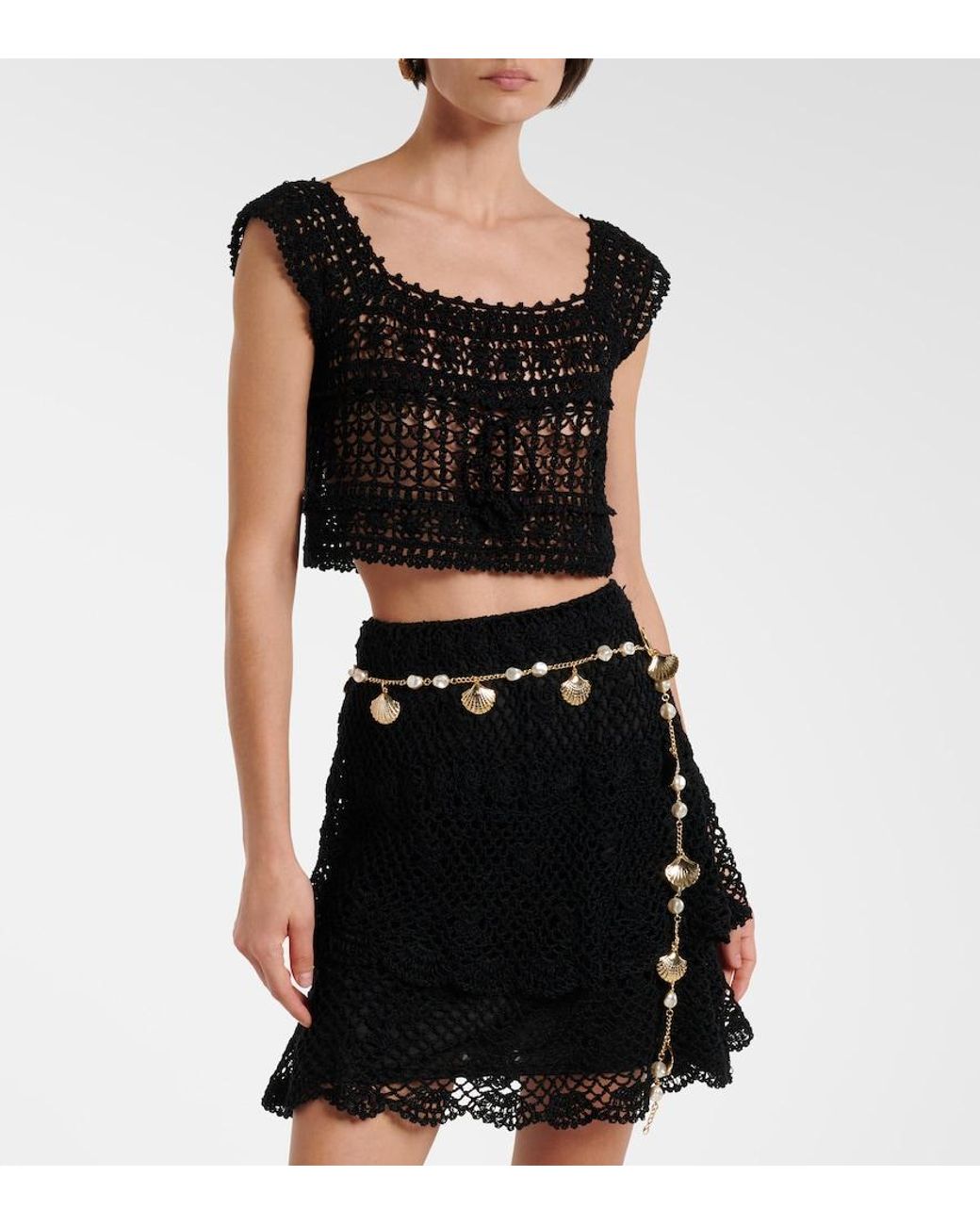 Anna Kosturova Black Cotton Crochet Crop Top