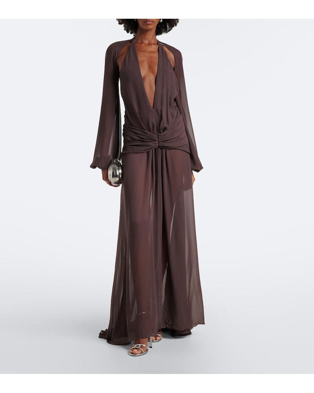 De La Vali Purple Fiorela Chiffon Maxi Dress
