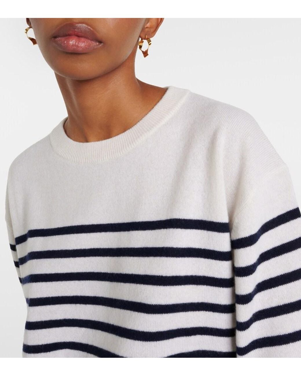 Lisa Yang White Cila Striped Cashmere T-Shirt