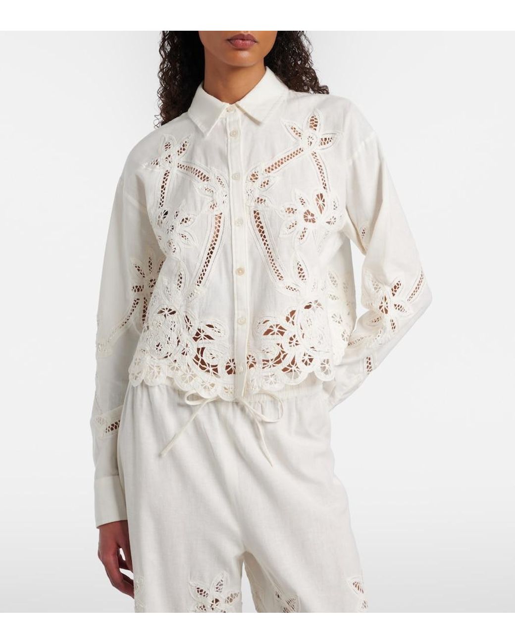 Veronica Beard White Aderes Cotton And Linen Shirt