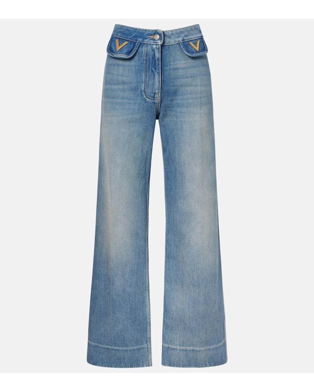 Valentino Garavani Blue Vgold Mid-Rise Wide-Leg Jeans