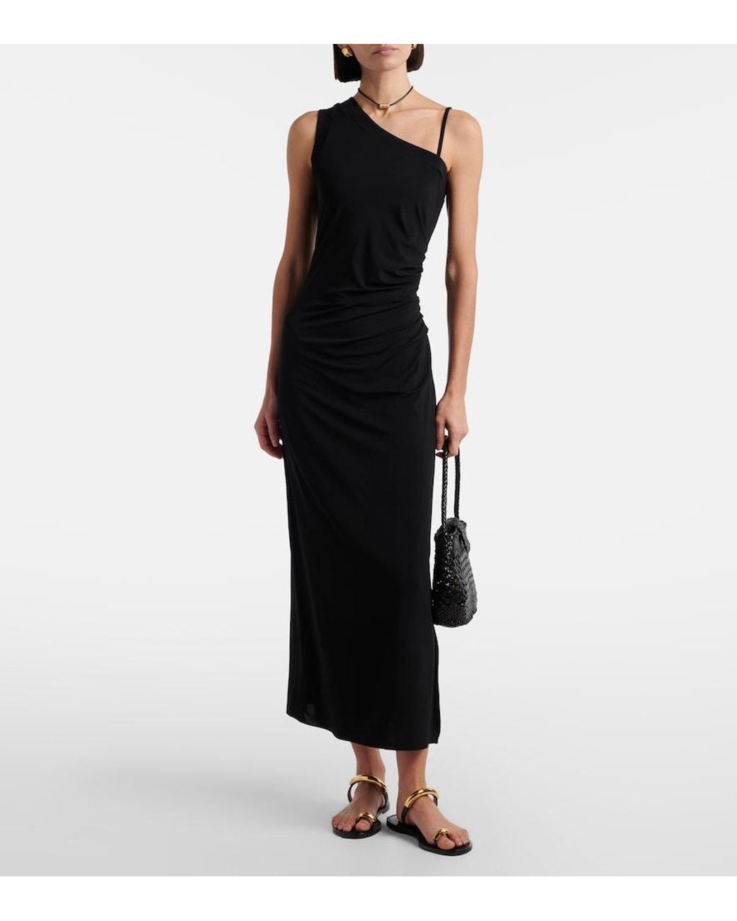 Max Mara Black Fiabe One-Shoulder Midi Dress